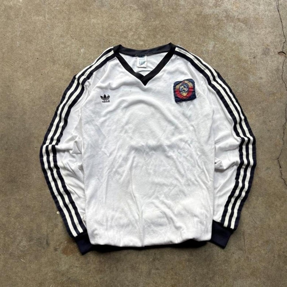 Vintage 80s Adidas long sleeve soccer shirt USSR Soviet Union patch Men's Small